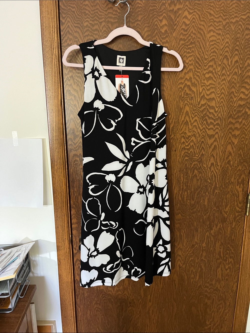 Anne Klein Black and White Floral Sleeveless Dress